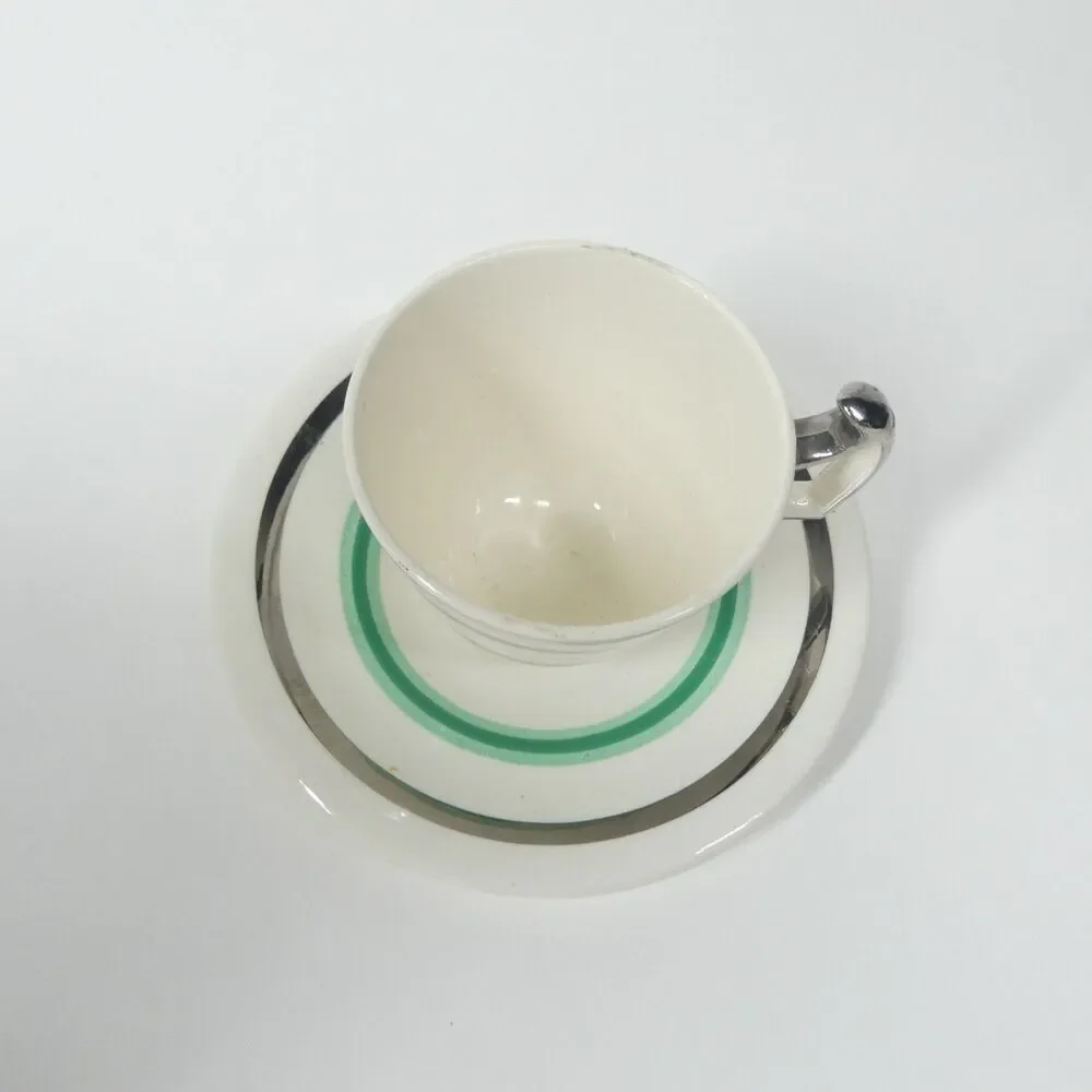 Spode Copeland Demitasse Cup & Saucer Set Jade Green Silver Cream Art Deco
